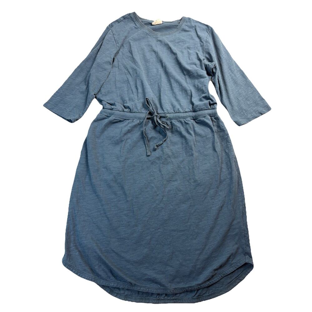 Pact Relaxed Slub Tie Waist Dress Women's Size Medium Blue Pockets